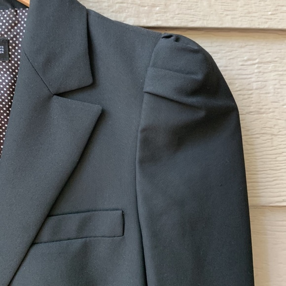 Zara Black Blazer Feminine Ruched Shoulder One Button - Picture 4 of 7